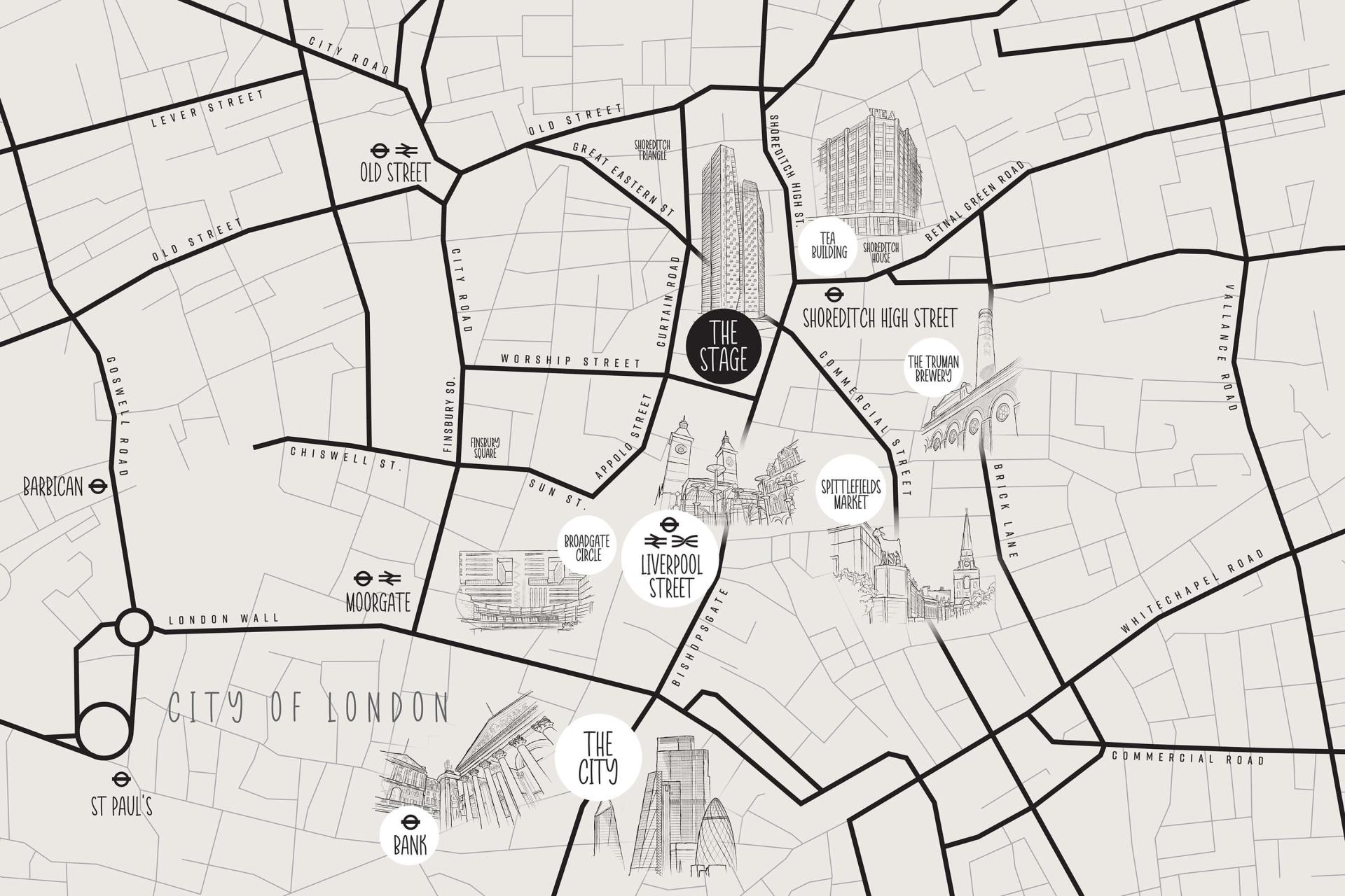 Map of Shoreditch and surrounding area