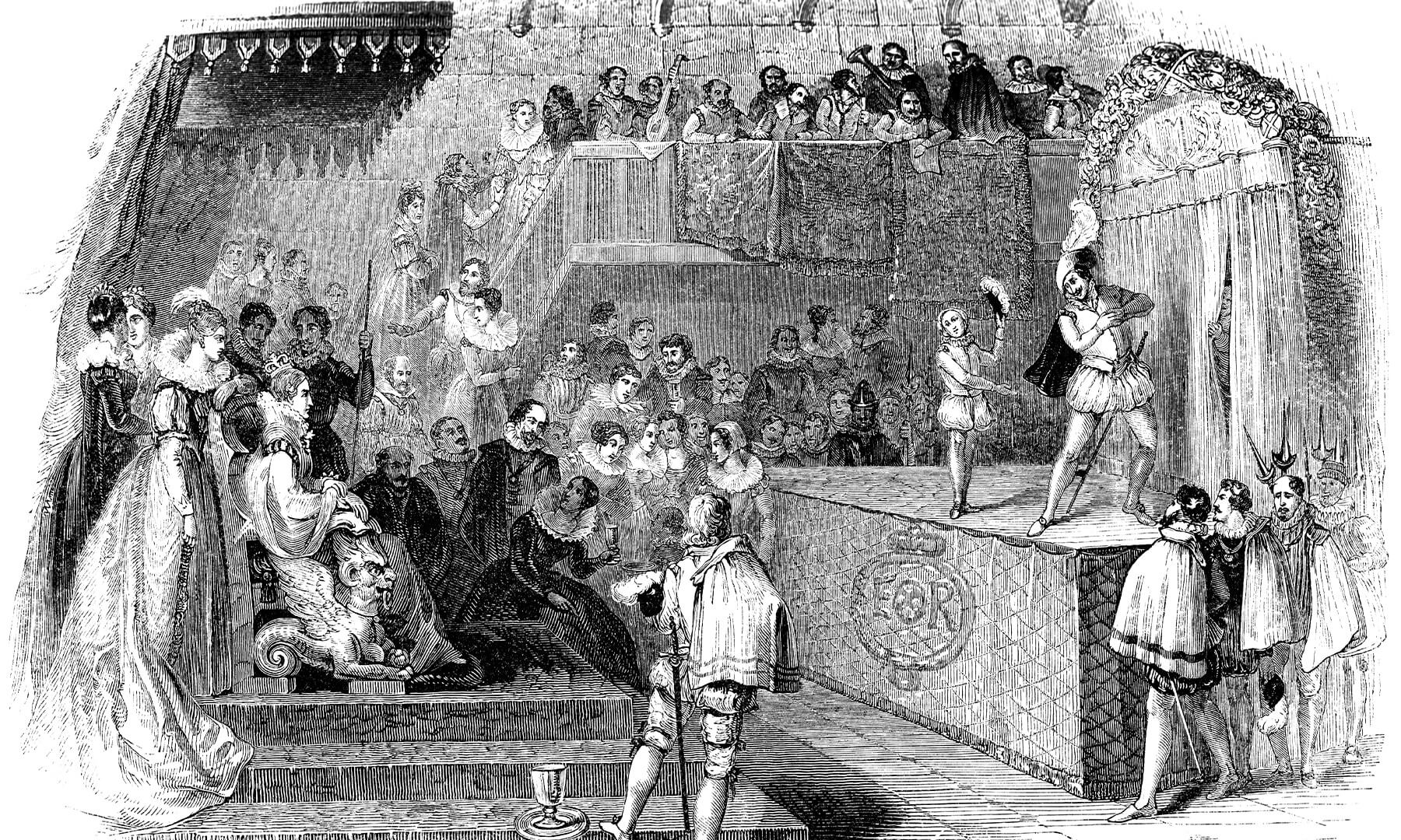 William Shakespeare and Lord Chamberlain’s Men performing Love’s Labour’s Lost for Elizabeth I