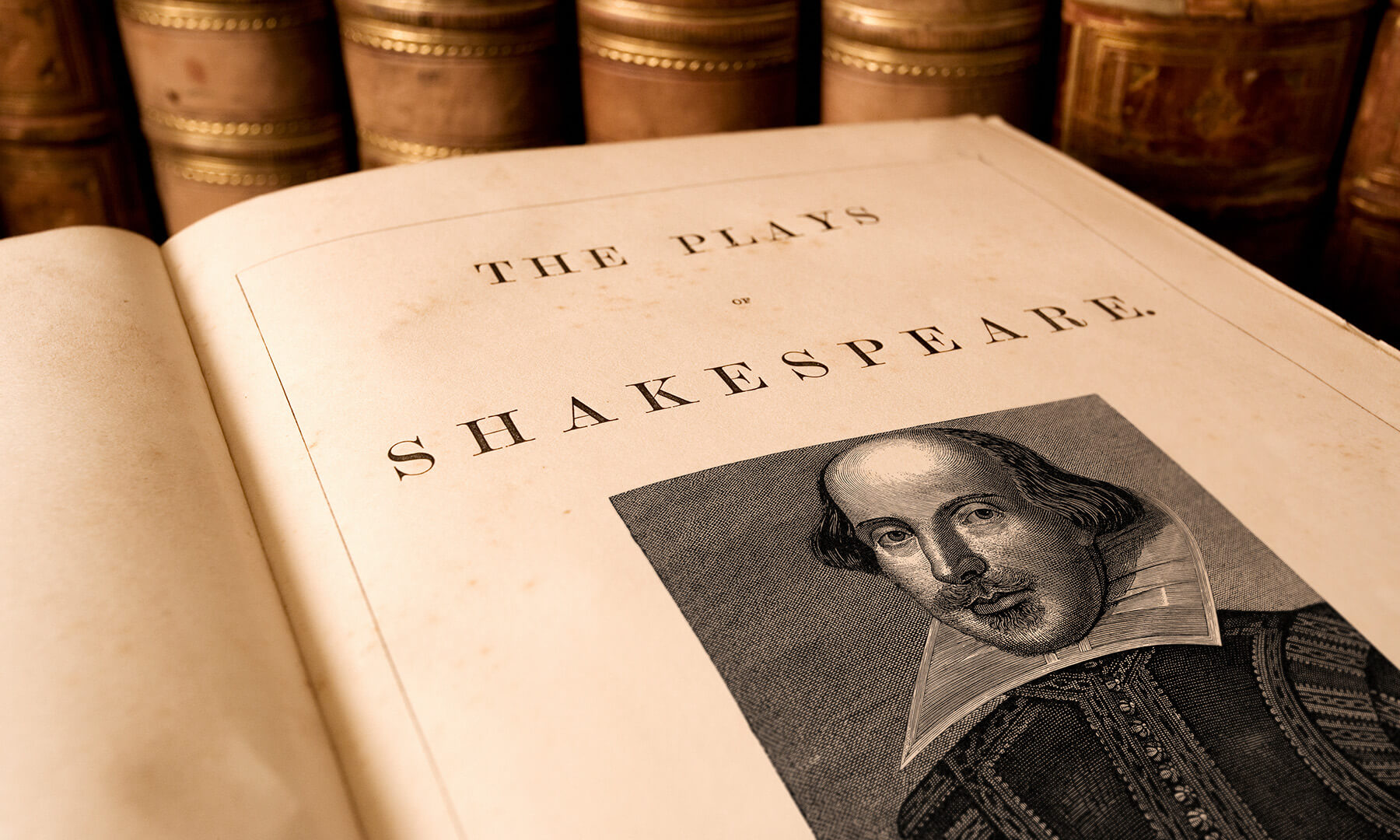 The title page from an antique book of the plays of Shakespeare